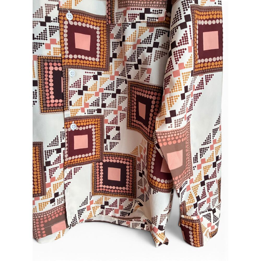 Vintage 1970s Lancer Shirt, Geometric Disco Button Up Retro Mod Print Mens Large - Picture 6 of 10